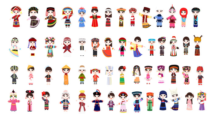 少數(shù)民族卡通可愛56個民族